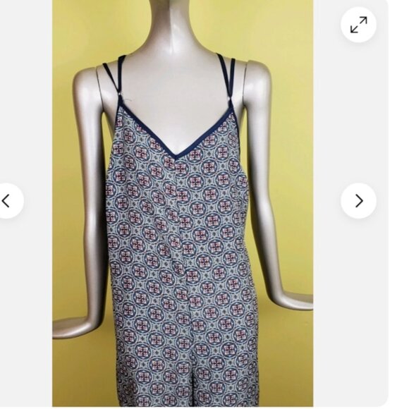 Sans Souci Geometric Pattern Strappy Romper with Waist Tie / Size S - Picture 7 of 7